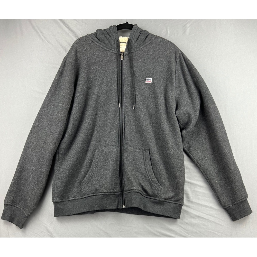 Levi's Sherpa Lined Hoodie Mens XL Full Zip Grey Fleece Jacket Coat 4764